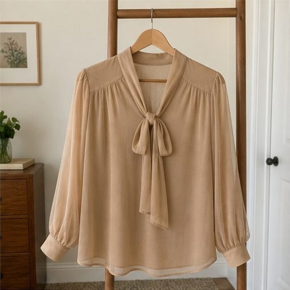 Camel Tie Neck Blouse